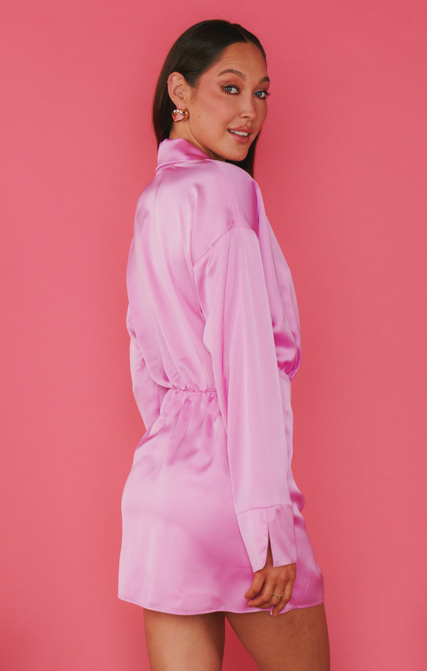 Clara Collared Mini Dress ~ Purple Pink Luxe Satin – Show Me Your Mumu