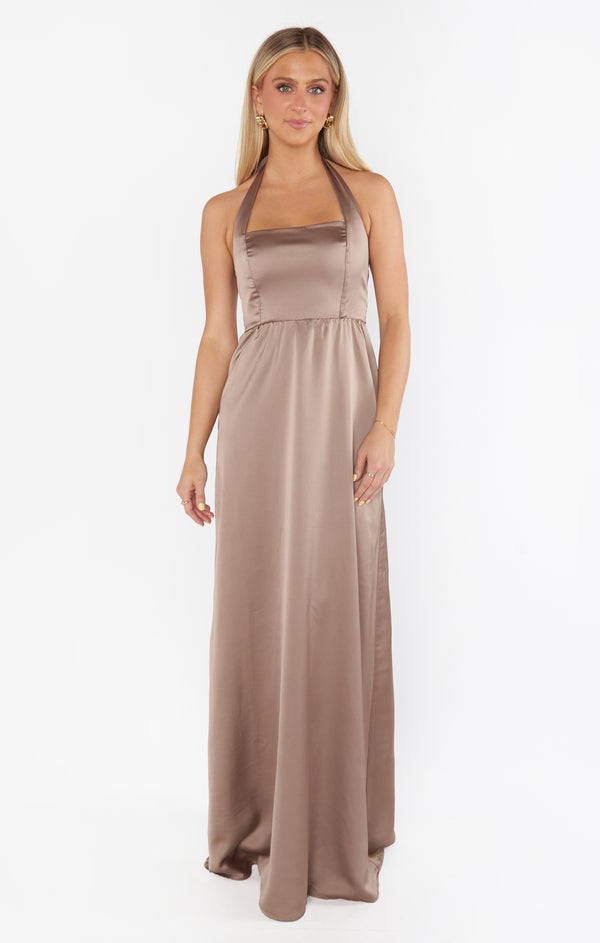 Hazel Halter Maxi Dress ~ Dune Luxe Satin – Show Me Your Mumu