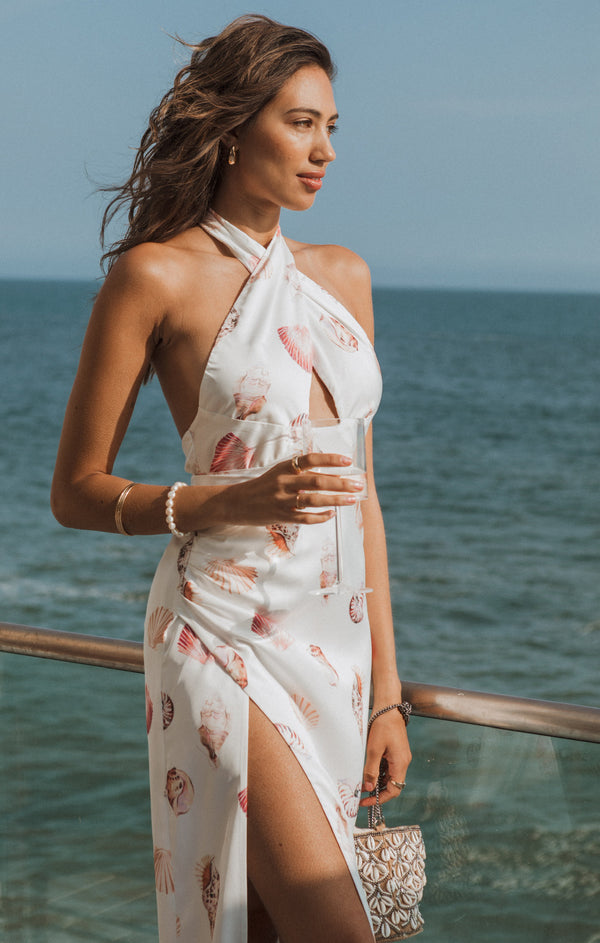 Adele Halter Maxi Dress ~ White Shell Luxe Satin – Show Me Your Mumu