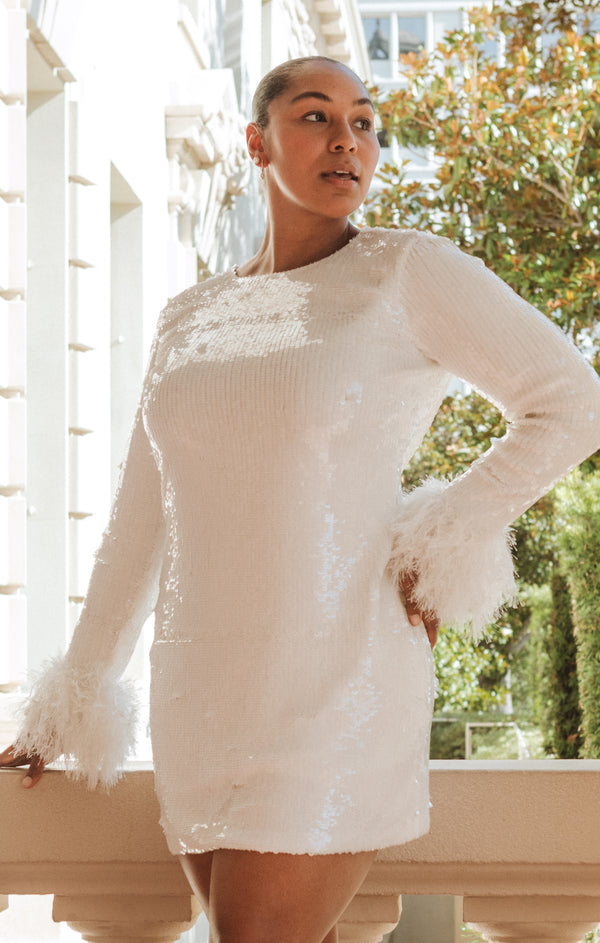 show me your mumu cyrus mini dress Lets Go Mini Dress ~ Celestial Sequins White XXL