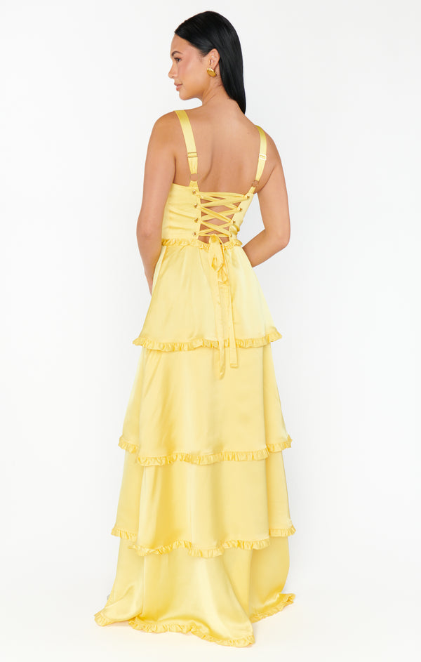 Lady Corset Dress ~ Yellow Luxe Satin – Show Me Your Mumu