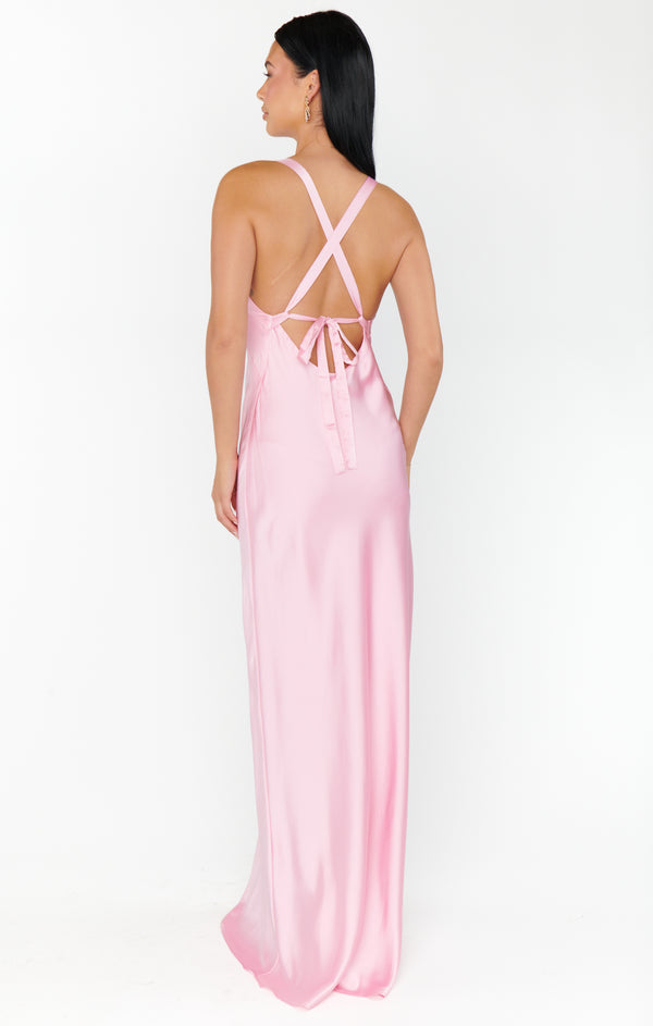 Anderson Maxi Dress ~ Light Pink Luxe Satin L