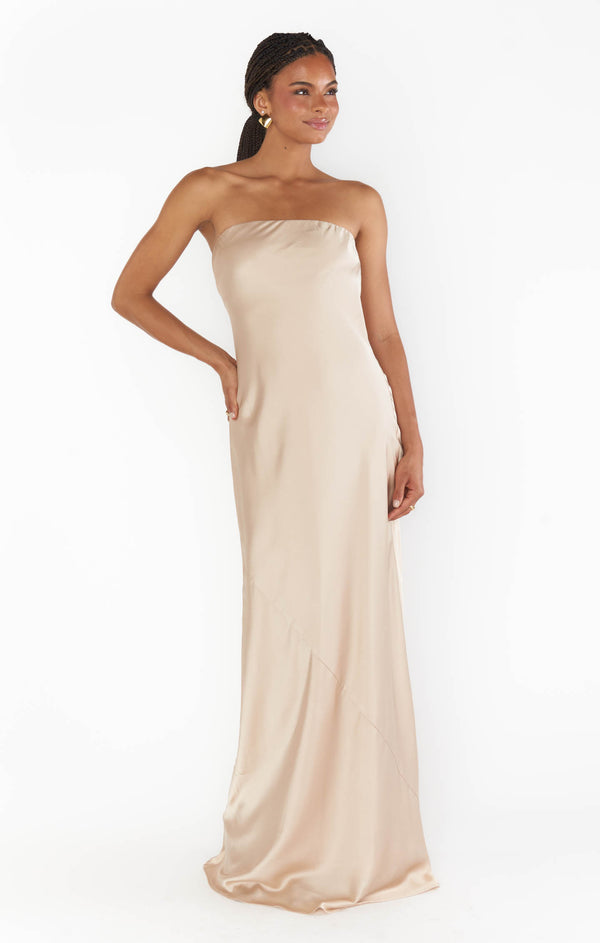 Show Me Your Mumu Madi Maxi Gown in Champagne Luxe Satin outlet S