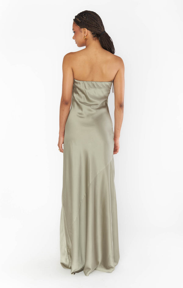 Taylor Tube Maxi Dress ~ Moss Green Luxe Satin – Show Me Your Mumu