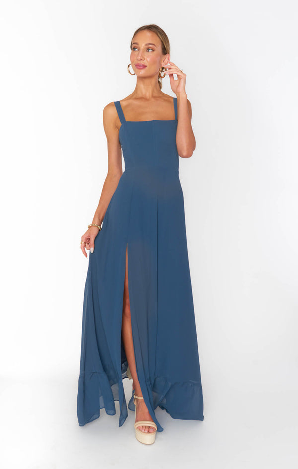 Clarissa Corset Dress ~ Slate Blue Chiffon – Show Me Your Mumu