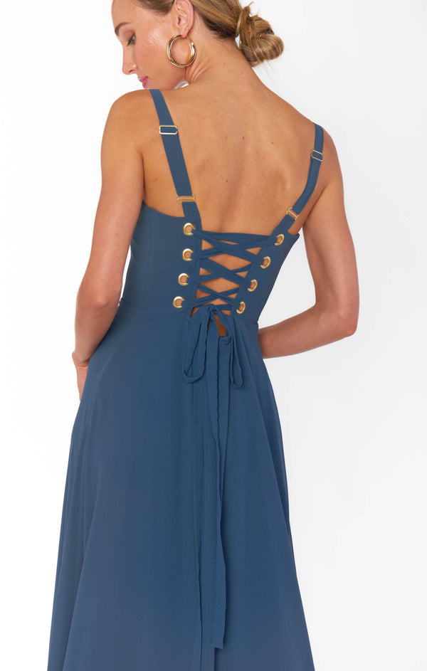 Clarissa Corset Dress ~ Slate Blue Chiffon – Show Me Your Mumu