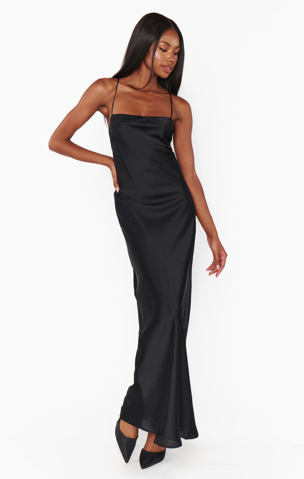 satin black slip dress Women's Lace Up Back Maxi 68 cm (25 boohoo Women's Lace Asymmetric Satin