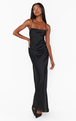 Dani Slip Dress ~ Black Luxe Satin M