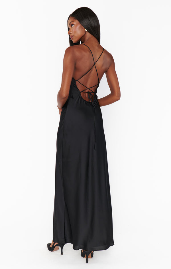 The Danni Dress in Black Satin