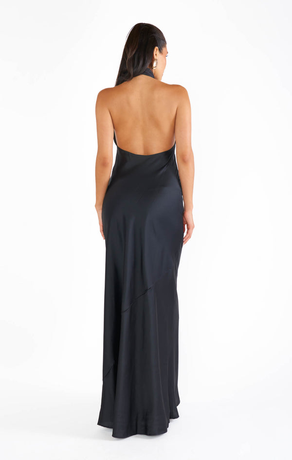 Jasmine Halter Maxi Dress ~ Black Luxe Satin M Jasmine Halter Maxi Dress ~ Black Luxe Satin M