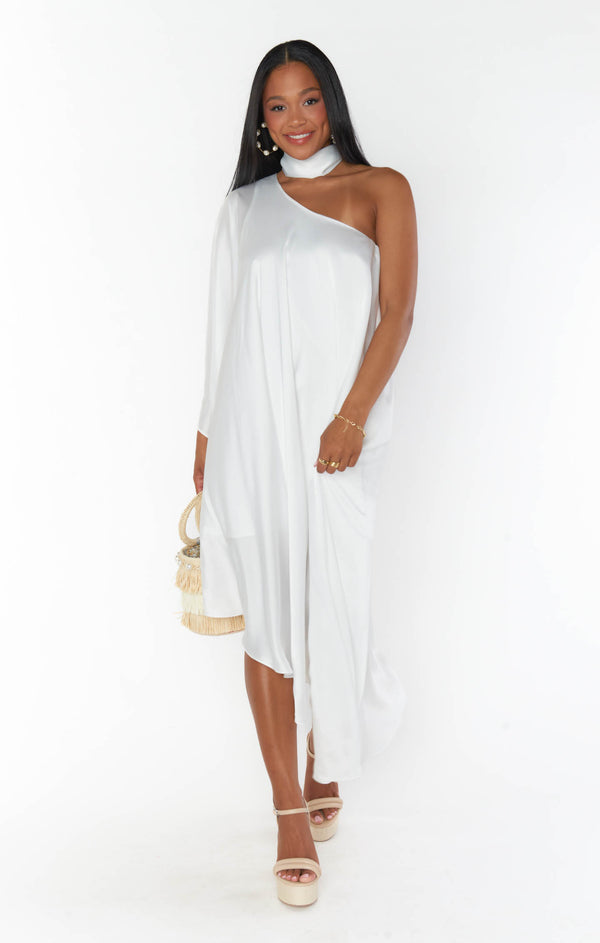 Rhea One Shoulder Dress ~ Ivory Luxe Satin – Show Me Your Mumu Rhea One Shoulder Dress ~ Ivory Luxe Satin – Show Me Your Mumu