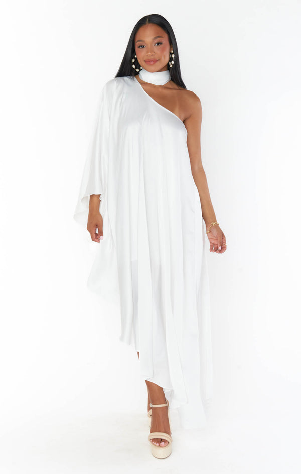 Rhea One Shoulder Dress ~ Ivory Luxe Satin – Show Me Your Mumu