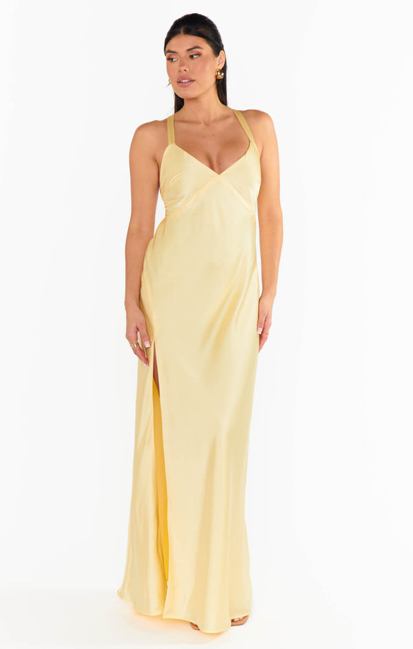 Anderson Maxi Dress ~ Pale Yellow Luxe Satin – Show Me Your Mumu