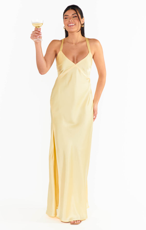 Anderson Maxi Dress ~ Pale Yellow Luxe Satin – Show Me Your Mumu