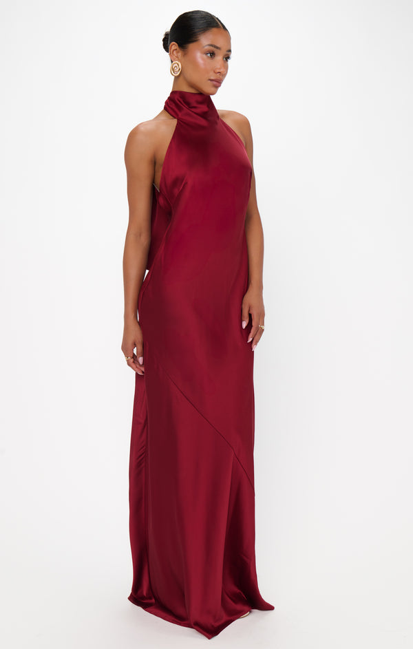 Lisa Maxi Dress, in Cranberry Luxe Satin, Size: XL | Show Me Your Mumu