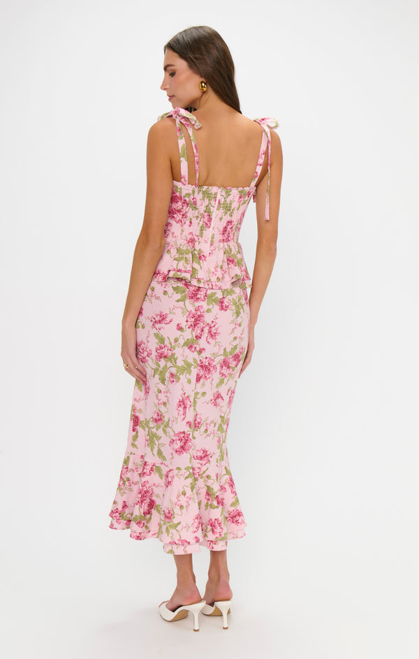 garden midi dress mumu Pauline Peplum Dress, in Garden Romantic, Size: Medium | Show Me Your Mumu