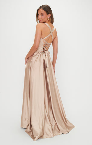 Abigail Maxi Dress, in Champagne Luxe Satin, Size: 2XL | Show Me Your Mumu