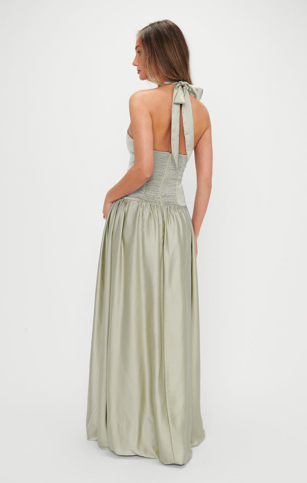 Eliza Maxi Dress, in Moss Green Luxe Satin | Show Me Your Mumu