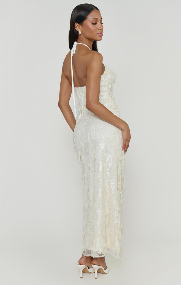 Julianna Maxi Dress, in White Fringe Sequins, Size: Medium