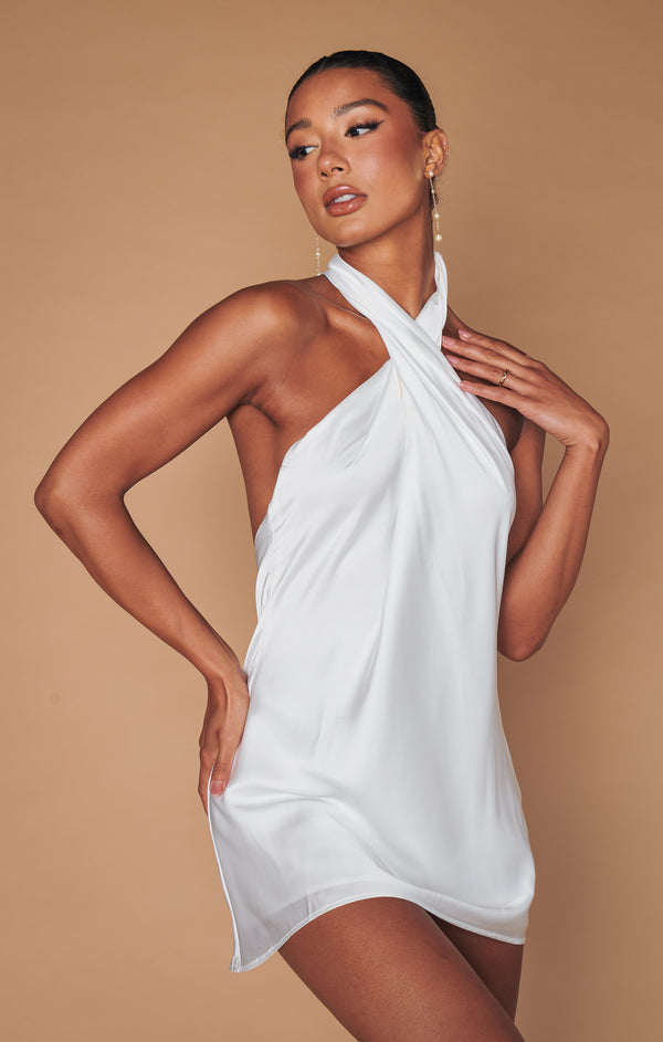 Show Me Your Mumu Jasmine Halter Mini Dress in Ivory