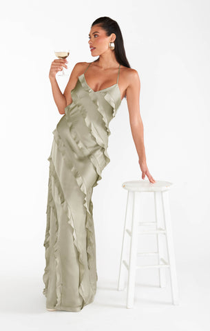 My shawty⭐︎ shiny frill dress green SHINY FRILL DRESS – My shawty