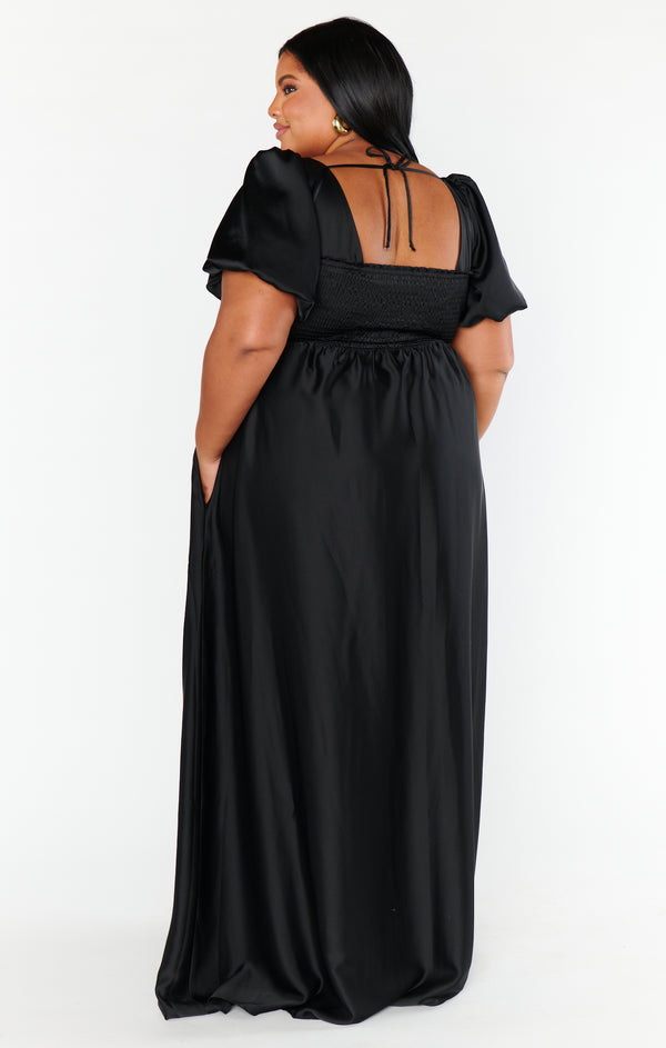 Nora Maxi Dress, in Black Luxe Satin, Size: 2X | Show Me Your Mumu