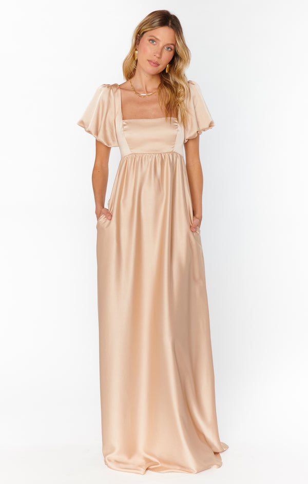fitted lace wedding dress Faith Maxi Dress ~ Black Luxe Satin – Show Me Your Mumu main image 0