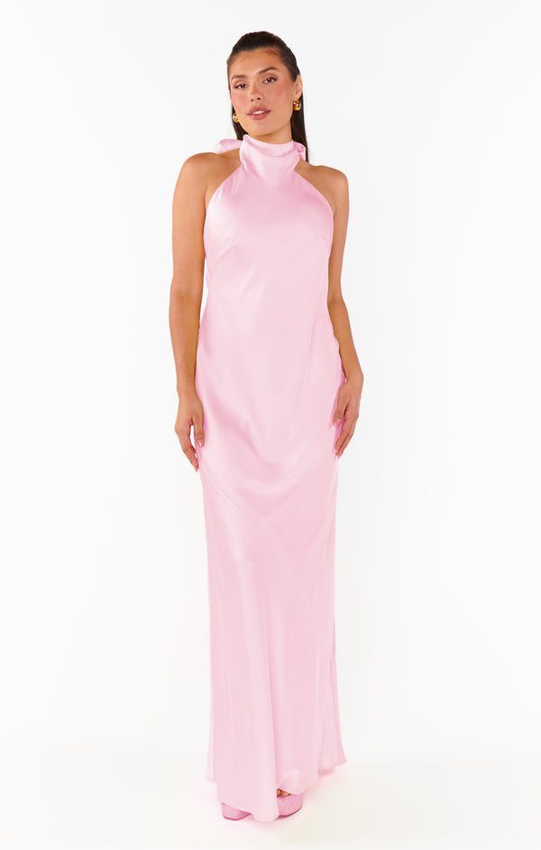 Lisa Maxi Dress, in Light Pink Luxe Satin, Size: Large | Show Me Your Mumu