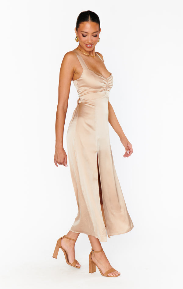 Mina Midi Dress ~ Champagne Luxe Satin – Show Me Your Mumu