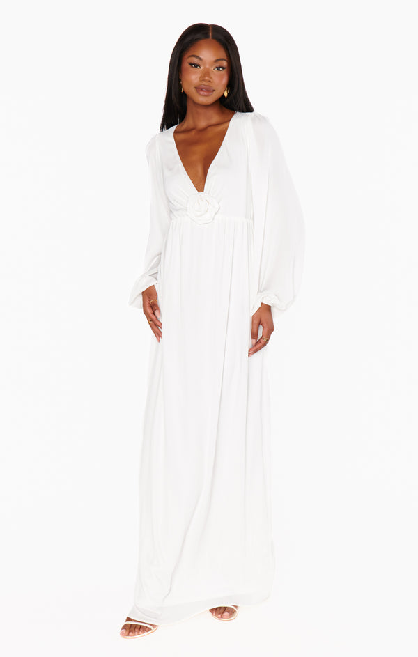Rosetta Maxi Dress, in White Silky Crepe, Size: Small | Show Me Your Mumu