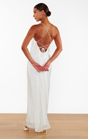 knee length dresses for ladies Black Lace Cut-out Long Silk Slip Dress main image 1