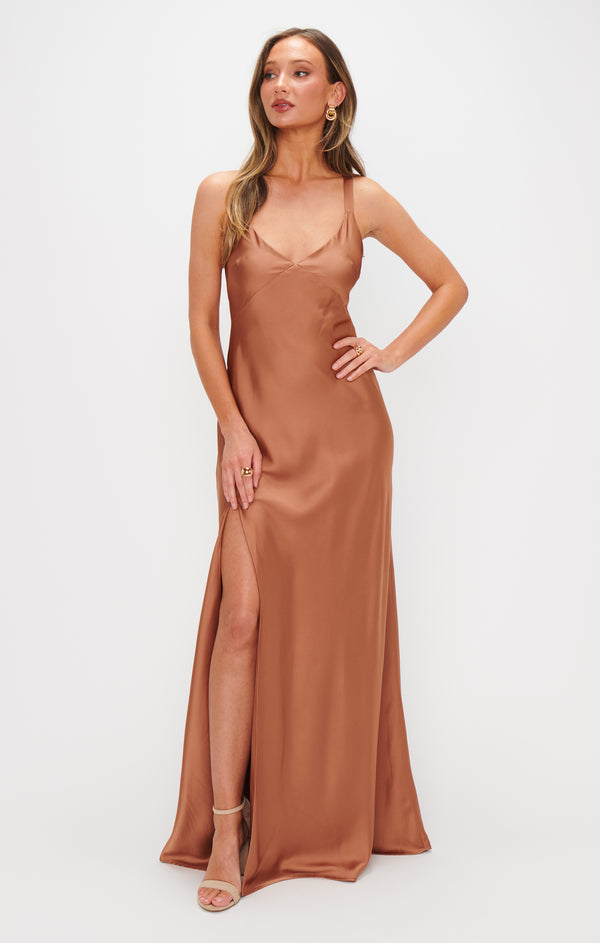 copper long dress Anderson Maxi Dress, in Luxe Satin, Size: XL | Show Me Your Mumu Sizes:30 Bootcut as there can be Fit n Flare Long