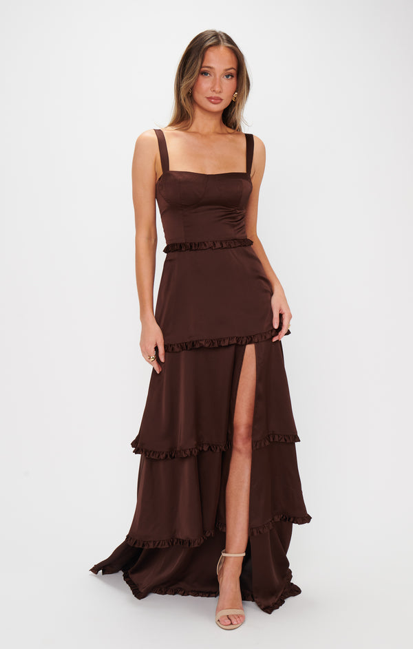 Lady Corset Dress, in Chocolate Luxe Satin, Size: Medium | Show Me Your Mumu