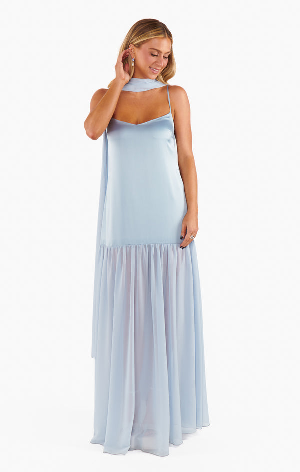 Dalia Maxi Dress ~ Steel Blue Luxe Satin – Show Me Your Mumu