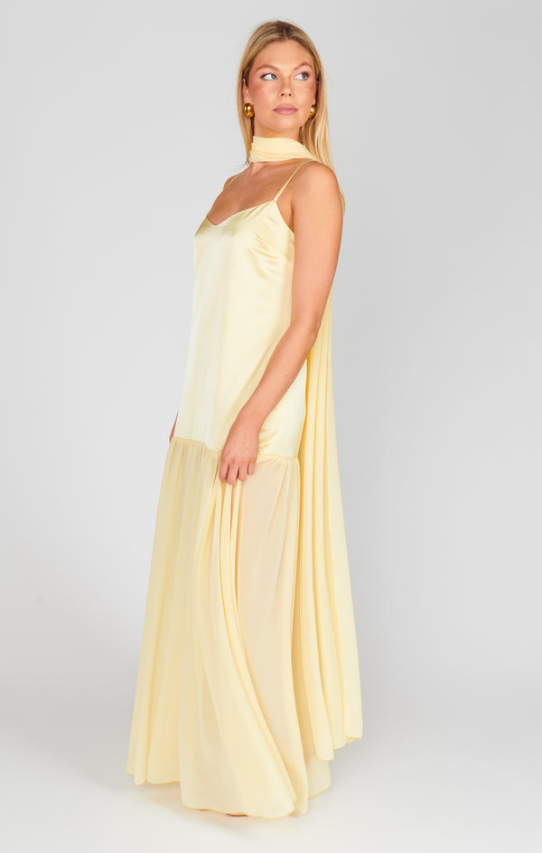 Dalia Maxi Dress ~ Pale Yellow Luxe Satin – Show Me Your Mumu