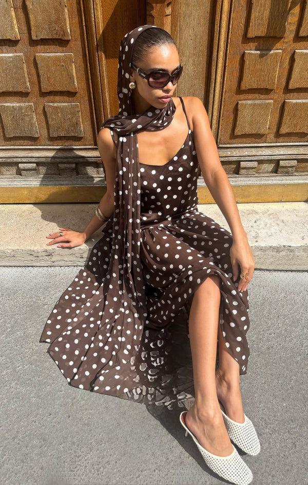 Dalia Maxi Dress, in Chocolate Brown Polka Dot, Size: 2XL | Show Me Your Mumu | Wedding Attendee Dress Dalia Maxi Dress, in Chocolate Brown Polka Dot, Size: 2XL | Show Me Your Mumu | Wedding Attendee Dress