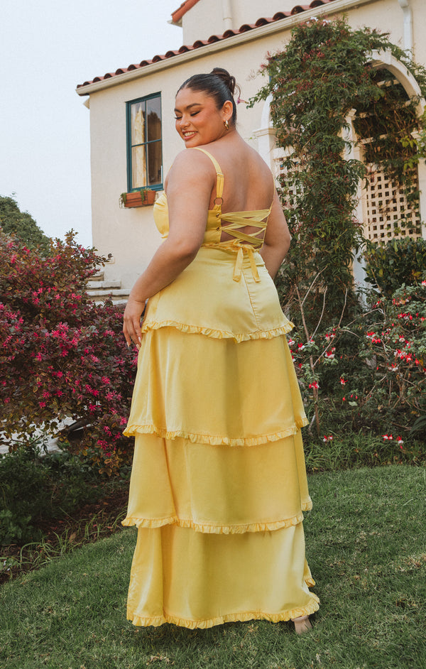 Lady Corset Dress ~ Yellow Luxe Satin – Show Me Your Mumu