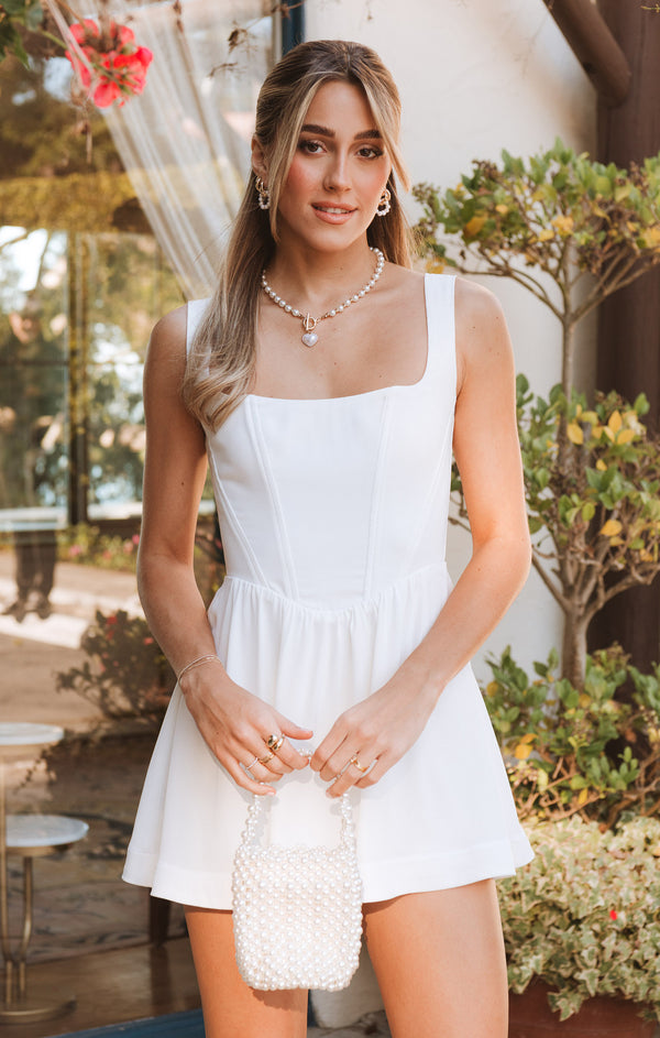 Nina Skort Dress White Silky Crepe