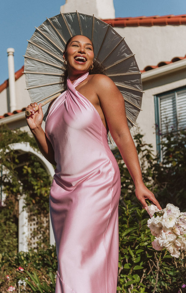 Jasmine Halter Maxi Dress ~ Light Pink Luxe Satin – Show Me Your Mumu