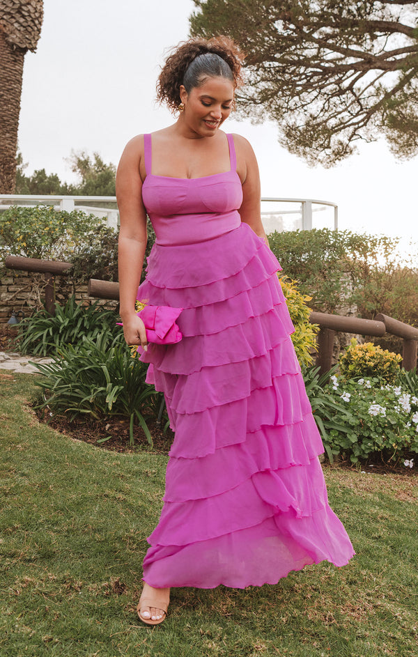 kim magenta strapless ruffle maxi dress Katarina Maxi Dress, in Magenta Majesty, Size: Medium | Show Me Your Mumu