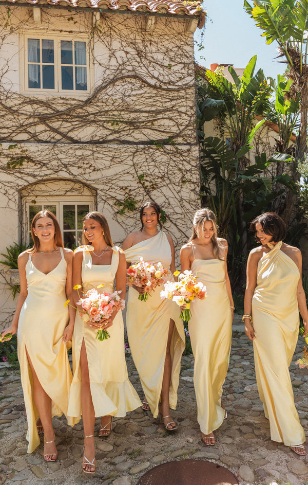 Jasmine Halter Maxi Dress, in Pale Yellow Luxe Satin | Show Me Your Mumu