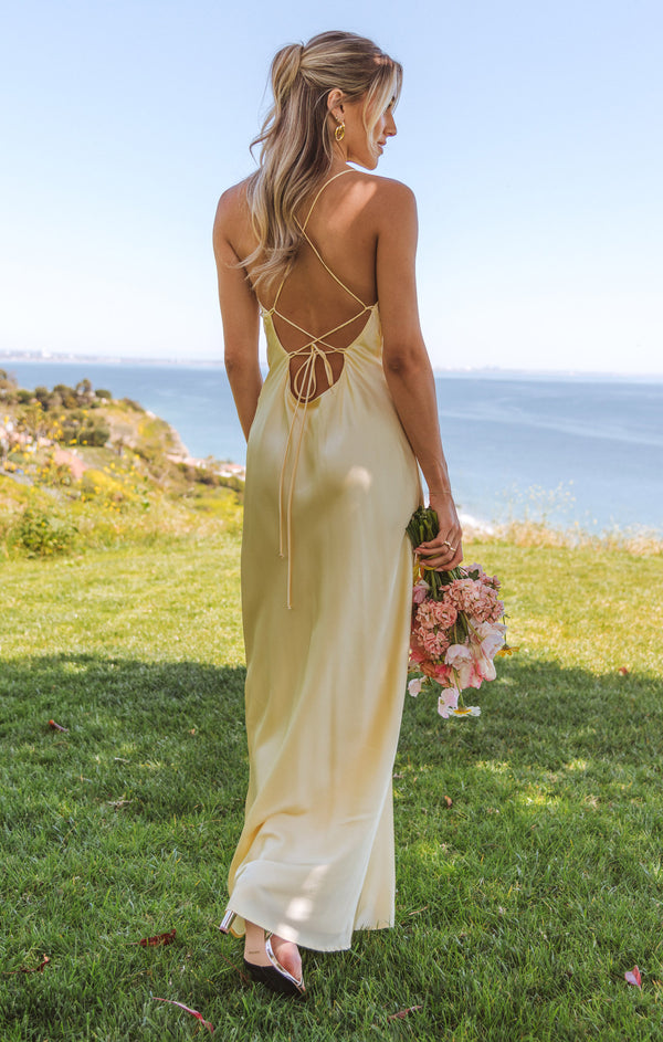 Dani Slip Dress ~ Pale Yellow Luxe Satin – Show Me Your Mumu