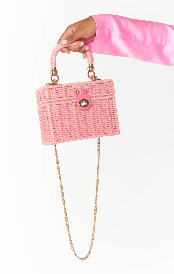 WOVEN MAXI BASKET BAG - Pink