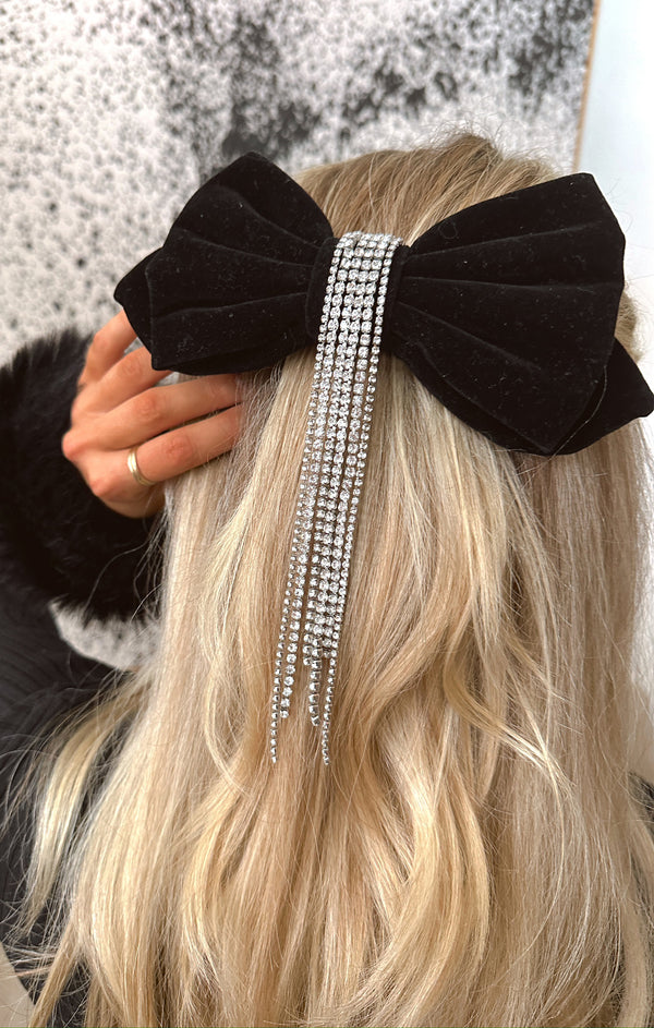 Velvet Rhinestone Bow in Ivory - RESTOCK