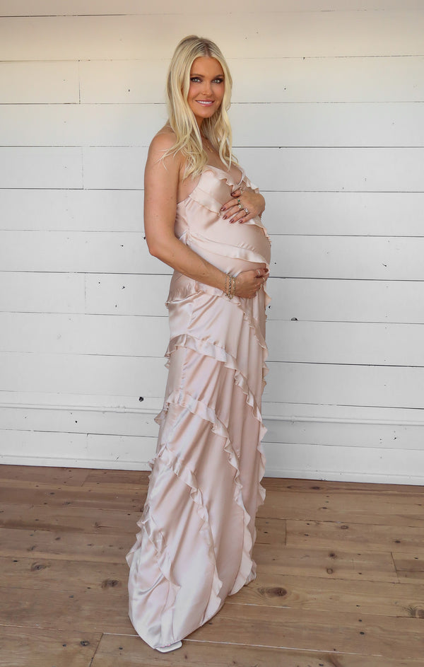 Romance Ruffle Dress ~ Champagne Luxe Satin – Show Me Your Mumu Romance Ruffle Dress ~ Champagne Luxe Satin – Show Me Your Mumu