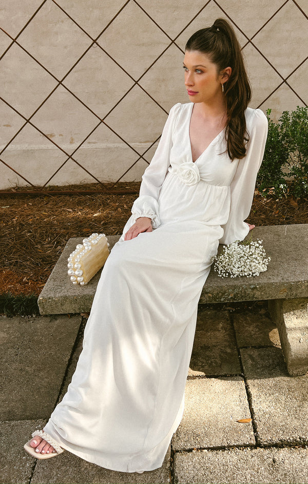 Rosetta Maxi Dress, in White Silky Crepe, Size: Small | Show Me Your Mumu