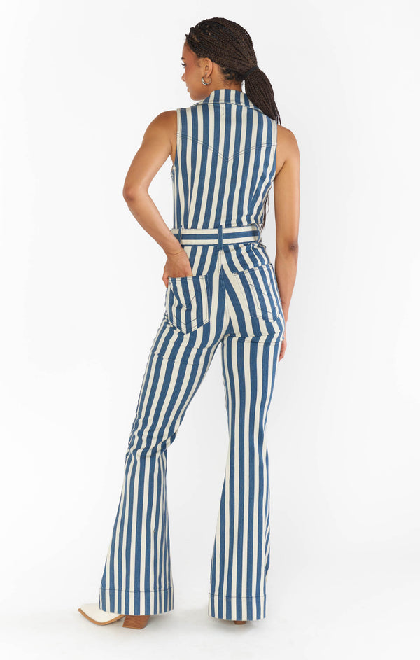 Jacksonville Jumpsuit ~ Sand N Sea Stripe Denim – Show Me Your Mumu