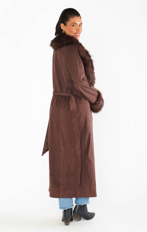 Penny Lane Long Coat ~ Cocoa Faux Suede with Faux Fur – Show Me Your Mumu