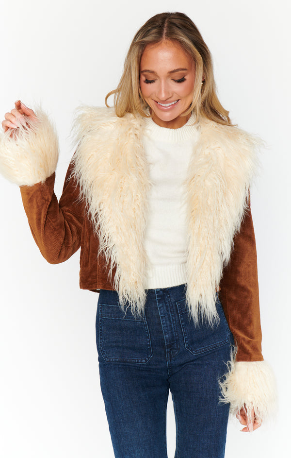 Penny Lane Cropped Coat ~ Saddle Brown Cord w/Faux Fur – Show Me Your Mumu Penny Lane Cropped Coat ~ Saddle Brown Cord w/Faux Fur – Show Me Your Mumu