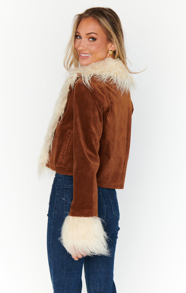 Penny Lane Cropped Coat ~ Saddle Brown Cord w/Faux Fur – Show Me Your Mumu